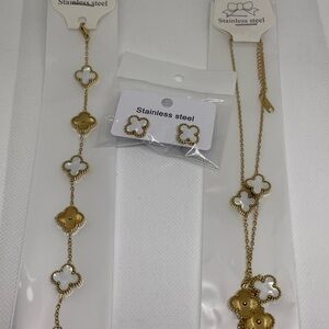 Gold and White Stainless Steel Jewelry Set